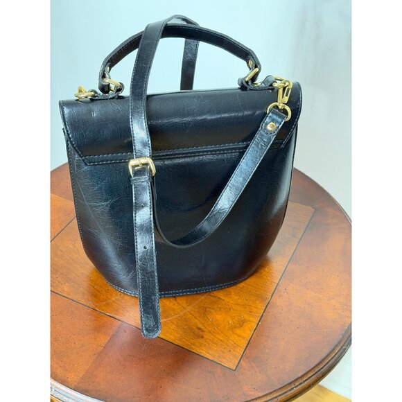 1980s black leather box purse handbag with alligator croc accent Harve' Benard - Picture 10 of 11